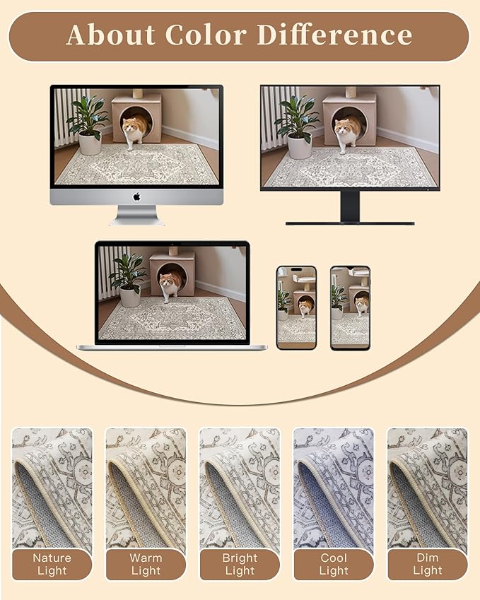 Madane 3x12 Hallway Runner Rug, Non Slip Washable 12ft Runner for Hallways Soft Vintage Kitchen Rugs Low-Pile Thin Floor Carpet Runner for Entryway Bathroom Bedroom, Beige/Brown