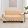 Great Bay Home Velvet Loveseat Cover - Washable Slipcover Furniture Protector with Elastic Straps - Furniture Cover for Dogs, Kids, and Pets - Stitched Detail (Peach)