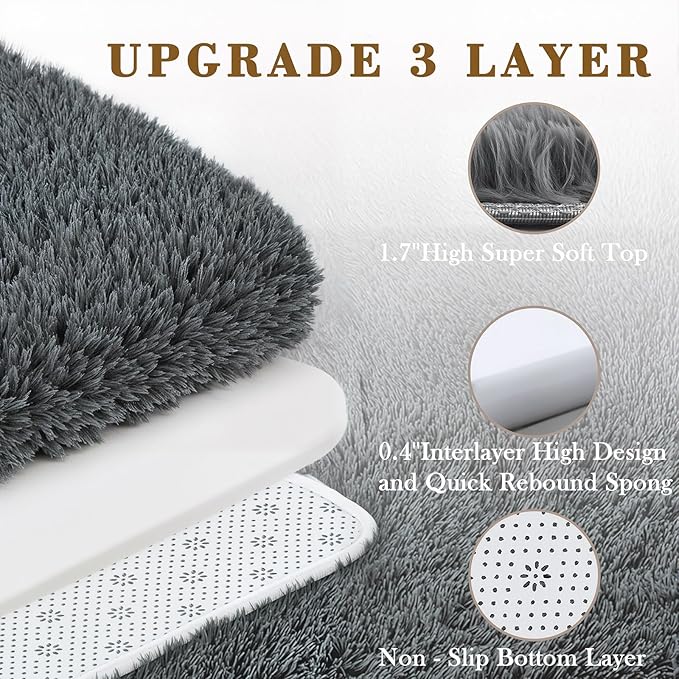 8x10 Area Rugs for Living Room Bedroom Rug, Large Area Rug Shag Shaggy Carpet Soft Plush Furry Bedside, Rugs for Home Decor (Dark Grey, 8x10 Feet)