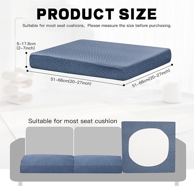 8Pcs Outdoor Cushion Covers,Patio Cushion Covers,Stretch Elastic Slipcovers,Replacement Washable & Reusable Furniture Protector for Patio Couch,Jacquard Textured Twill Fabric(Grey Blue)