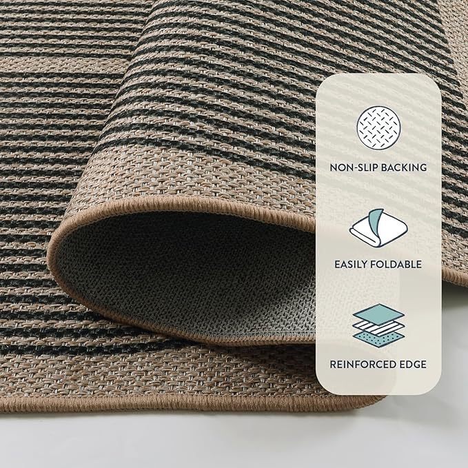 Lahome Enfys Modern Rainbow Easy Jute 9x12 Rug, Large Outdoor Patio Rug Farmhouse Indoor Outdoor Living Room Carpet, Contemporary Non Slip Non Shedding Nature Carpet for Dining Room Basement Backyard