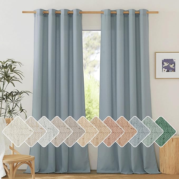 NICETOWN Thick Stone Blue Linen Curtains for Kids Room, Grommet Semi Sheer Linen Blend Curtains & Drapes Privacy Added with Light Filtering for Bedroom/Living Room, W55 x L120, 2 Panels