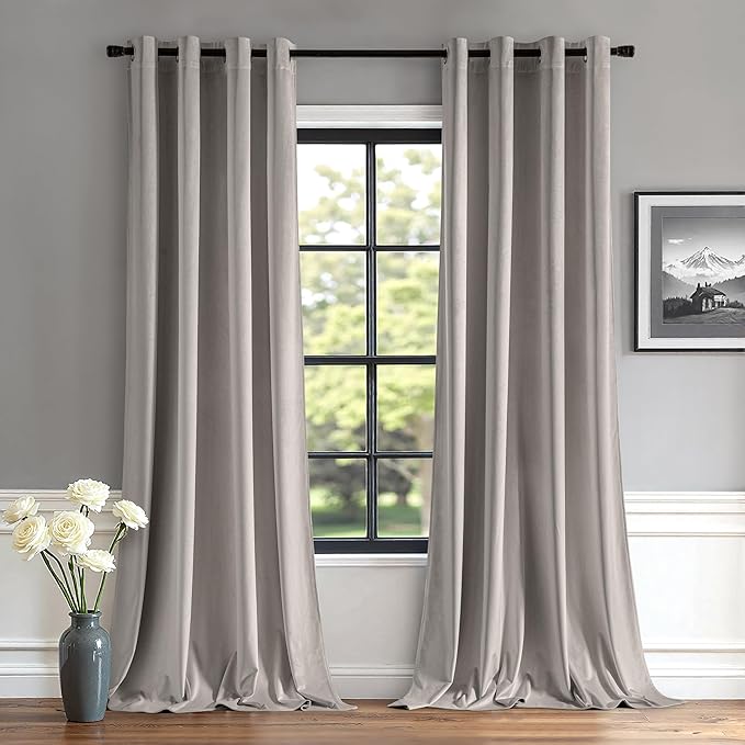 MIULEE Velvet Curtains Silver Light Grey Elegant Grommet Thermal Insulated Soundproof Room Darkening Curtains/Drapes for Classical Living Room Bedroom Decor 52 x 96 Inch Set of 2
