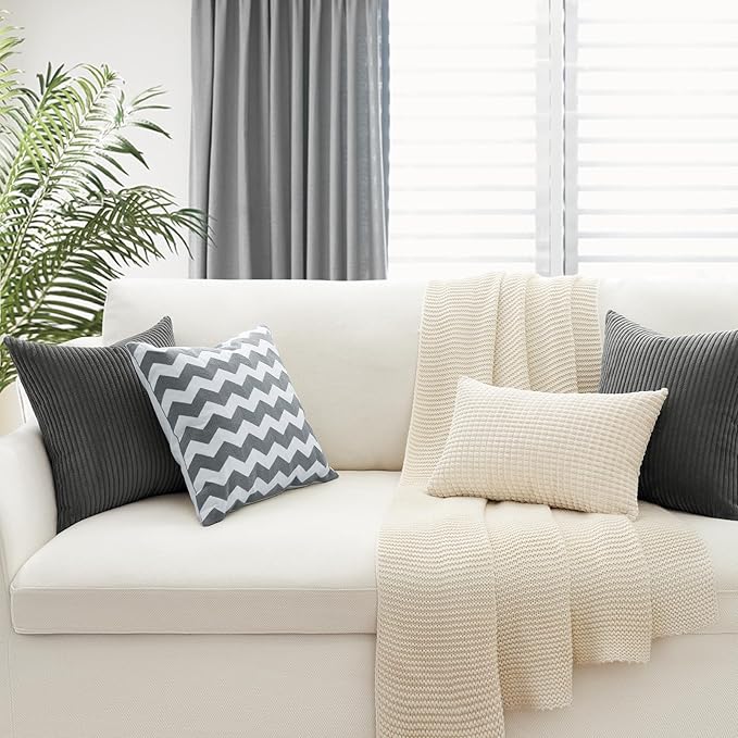 Topfinel Decorative Dark Grey Throw Pillow Covers Cushion Cases, Set of 4 Soft Velvet Modern Double-Sided Designs, Mix and Match for Home Decor, Pillow Inserts Not Included (16x16 inch)