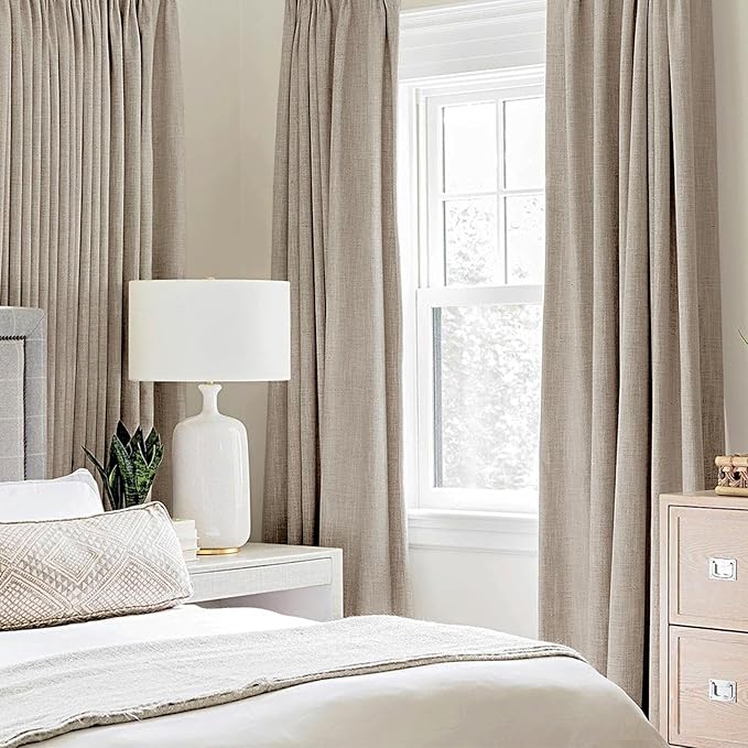 MIULEE Linen Textured Curtains Solid 100% Blackout for Bedroom Thermal Insulated Taupe Grommet Room Darkening Curtains & Drapes Luxury Decor for Living Room Nursery 52 x 72 Inch (2 Panels)