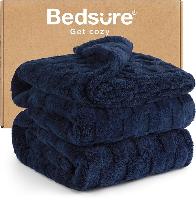 Bedsure GentleSoft Blankets Queen Size for Bed - Super Soft Cozy Blanket for Kids Girls, Large Fuzzy Fleece Throw for Bedroom Decor, Navy, 90x90 Inches