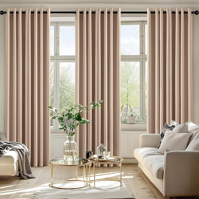 MIULEE Beige Blackout Curtains for Bedroom Living Room 84 Inches Long 2 Panels, Thermal Insulated Room Darkening Drapes Solid Grommet Noise Reduction Light Blocking Window Treatments 50x84 Inch