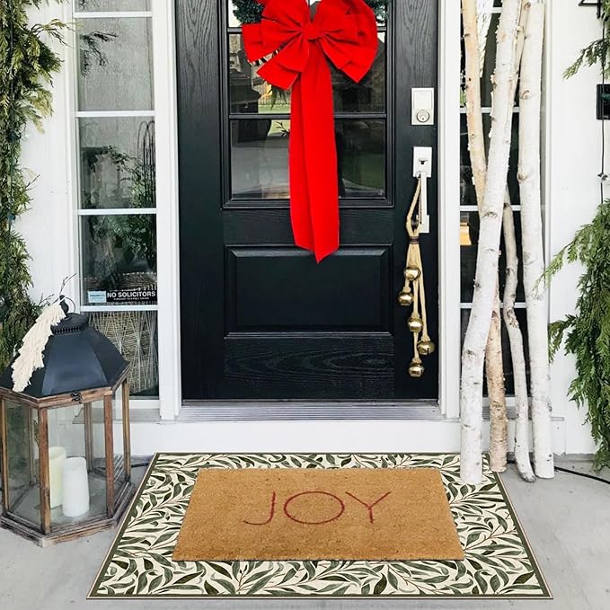 Front Door Mat Outside Entrance - 2x3 Boho Non-Slip Washable Spring Doormat Indoor Outdoor Entrance Sage Olive Green Leaf Rug Small Throw Rugs for Entryway Bedroom Kitchen Front Porch Decor