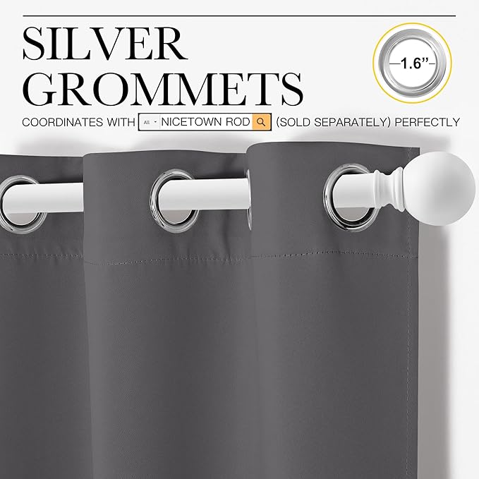 NICETOWN Thermal Insulated Blackout Curtains - Grommet Top Window Treatment Drapes for Hall (2 Panels, W42 x L95 inches, Grey)