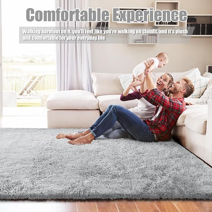6x9 Fluffy Area Rug for Living Room,Shag Area Rugs for Bedroom,Grey Soft Fuzzy Rug Non-Shedding Indoor Plush Carpet for Kids Bedroom Nursery Dorm Home Decor