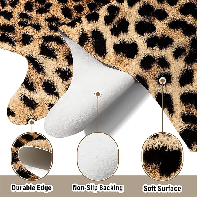 AROGAN Premium Leopard Print Rug 5.2x6.2 Feet, Machine Washable Faux Fur Cheetah Rug, Non-Slip Animal Print Hide Leopard Skin Area Rug for Bedroom Living Room Home Decor