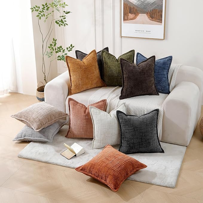 HPUK Fall Chenille Soft Throw Pillow Covers 18x18 Set of 2, Accent Cushion Covers for Living Room, Bedroom, Decorative Solid Color Pillow Covers for Couch, Sofa, Chair, Dusty Green