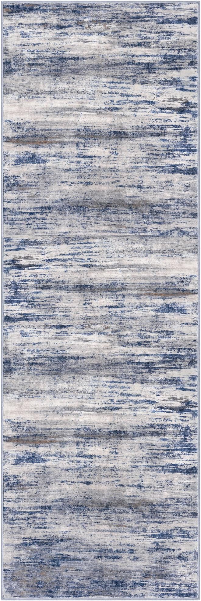 KOZYFLY Modern Abstract Washable Rug Runner 2x6 Runners for Hallways Non-Slip Soft Kitchen Runner Rugs, Print Grey-Blue Striped Carpet Runner for Entryway Bathroom Laundry Room Foyer