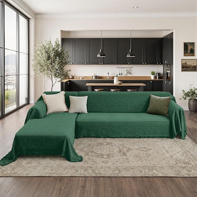 HOMERILLA Christmas Couch Covers,Sectional Couch Covers L Shaped Sofa Cover Blanket 2 Pieces L Shape Sofa Decoration Protector for Pets Dogs(Vintage Green, XX-Large)