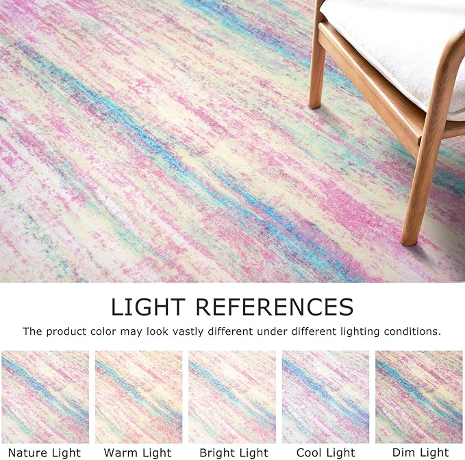 KOZYFLY Pink Nursery Rug for Baby Girl, Washable Thin Area Rugs 5x7 for Kids Bedroom Dorm Playroom, Non-Slip Faux Wool Soft Low Pile Living Room Rug for Dining Room, Kitchen Bathroom