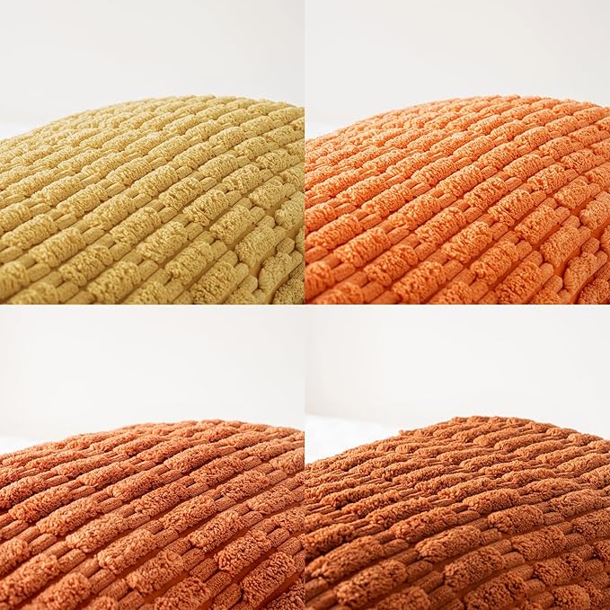 Fancy Homi Set of 4 Burnt Orange Fall Lumbar Decorative Throw Pillow Covers 12x20 Inch for Couch Bed Chair, Farmhouse Boho Room Decor, Soft Fuzzy Corduroy Textured Striped Cushion Case 30x50cm