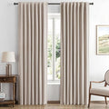 MIULEE 100% Blackout Linen Curtains for Bedroom, Khaki Solid Luxury Decor Thermal Insulation Room Darkening Drapes for Living Room Nursery Back Tab Rod Pocket 42 x 90 Inches, 2 Panels