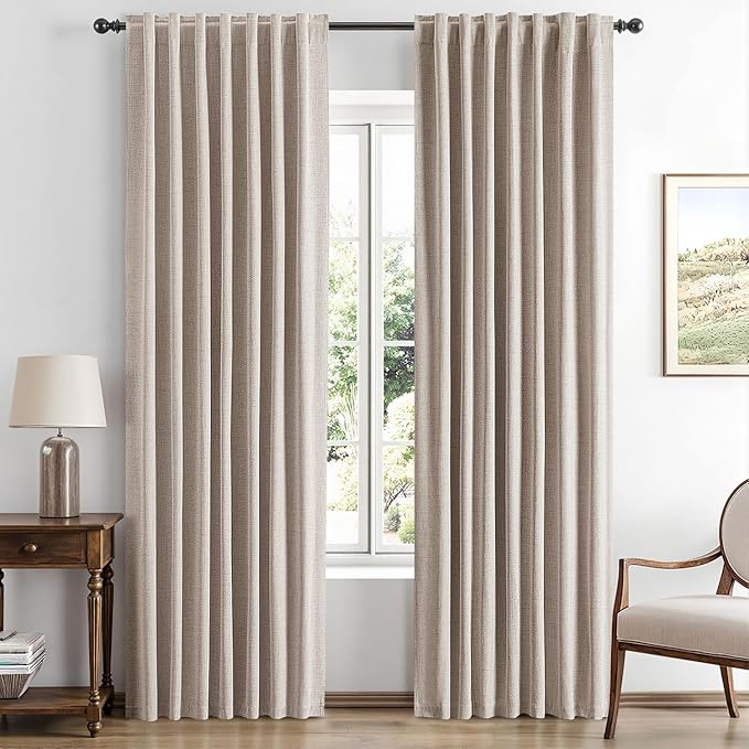 MIULEE 100% Blackout Linen Curtains for Bedroom, Khaki Solid Luxury Decor Thermal Insulation Room Darkening Drapes for Living Room Nursery Back Tab Rod Pocket 42 x 72 Inches, 2 Panels