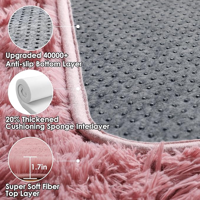 ONASAR Blush Rugs for Living Room Bedroom, Fluffy 5x8 Bedside Area Rug, Soft Plush Shaggy Indoor Floor Carpet for Nursery Kids Girls Boys Teen Dorm Home Office Decor Aesthetic