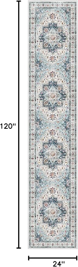 Madane Runner Rugs for Hallway 2x10 Long Washable Non-Slip Hallway Runner Rug Low-Pile Stair Kitchen Runner Throw Carpet for Entrance Living Dining Laundry Room (Blue, 2 x 10)