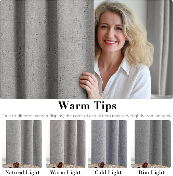 H.VERSAILTEX Primitive Linen Curtains 100% Blackout Curtain Drapes Burlap Curtains with White Thermal Insulated Liner, Grommet Top Drapes Living Room/Bedroom (2 Panels, 42 x 63 Inch, Dove Gray)