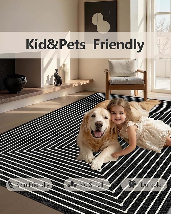 Latte&Fog 8x10 Area Rugs for Living Room, Large Modern Abstract Washable Rug, Boho Non Slip Low Pile Carpet for Indoor Bedroom Dining Room, Office, Dorm, Classroom, Farmhouse and Kids Room