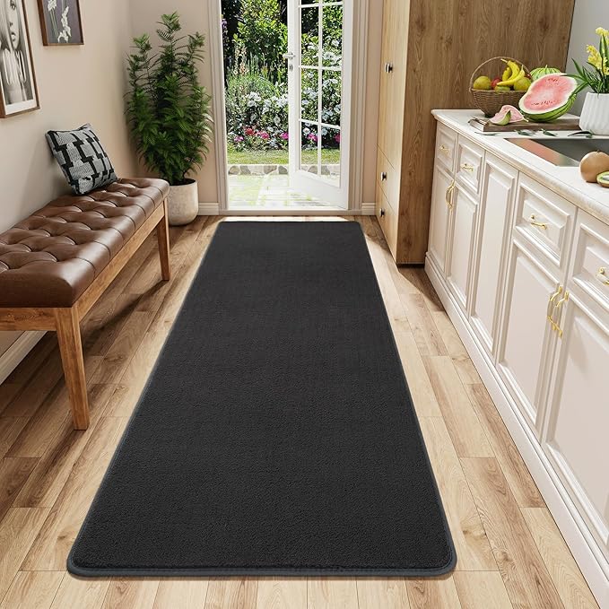 AROGAN Shag Runner Rug for Hallways, 2x6 Feet Washable Rugs with Memory Foam for Bedroom, Entryway Indoor Fluffy Throw Rug for Bedside Living Room Kids Girls Nursery Dorm Room Decor, Dark Grey