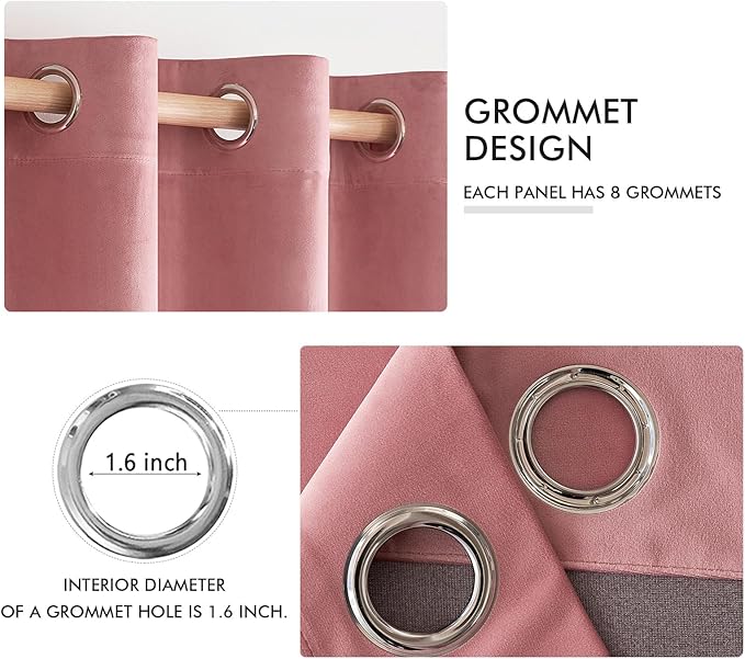 MIULEE Blush Pink Curtains Thermal Insulated Polyester Soundproof Room Darkening Velvet Blackout Curtains/Grommet Window Drapes for Home Theatre/Girls Room/Wedding Decor 52 x 90 Inches Set of 2