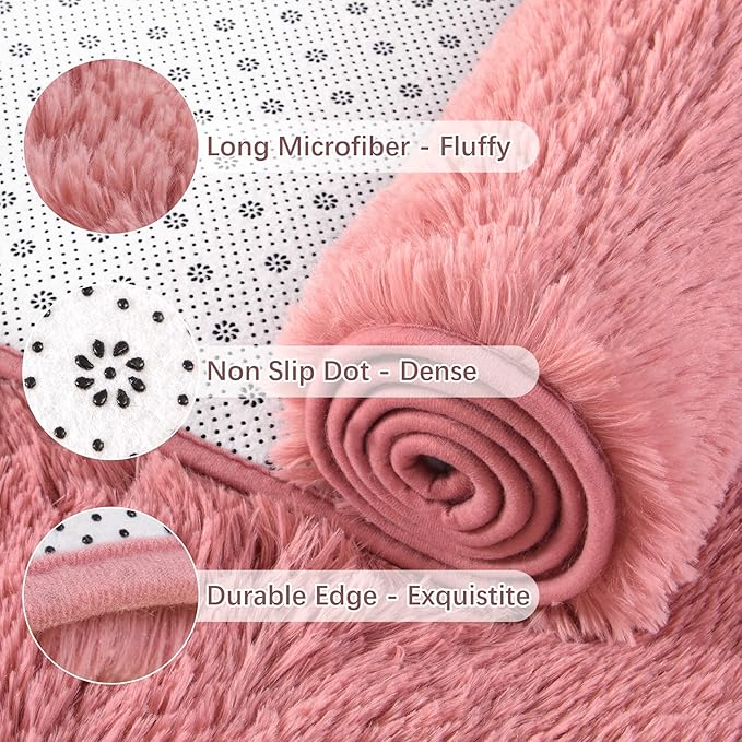 Chicrug Soft Runner Rug for Bedroom Living Room Plush Fluffy Rug 2x8 Feet, Shag Furry Runner Carpet Non Shedding for Nursery Children Kids Girls Room Home Decorative, Blush