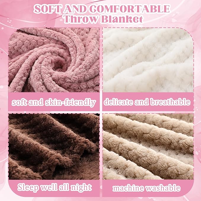 Newwiee 4 Pcs Flanne Fleece Throw Blanket for Bed Couch Large 3D Waffle Textured Soft Blanket Winter Warm Lightweight No Shedding No Pilling Decorative Throw, 50x60 Inch(Graceful Color)