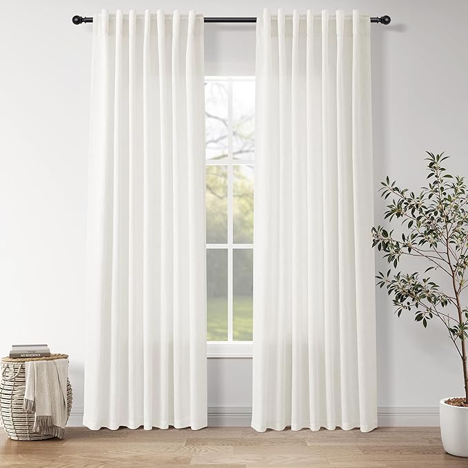 Nanspring Neutral Linen Curtains 84 Inch Length 2 Panels Set for Living Room Light Filtering Semi Sheer Curtain Back Tab and Rod Pocket Luxury Modern Farmhouse Coastal Decor Drapes for Bedroom 52x84