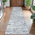 Lansny Modern Abstract Hallway Runner Rug, Blue White Washable Kitchen Runner Non-Slip Soft 2x8 Runner Rug Thin Print Faux Wool Carpet for Entryway Bedroom Laundry Room Indoor Home Decor