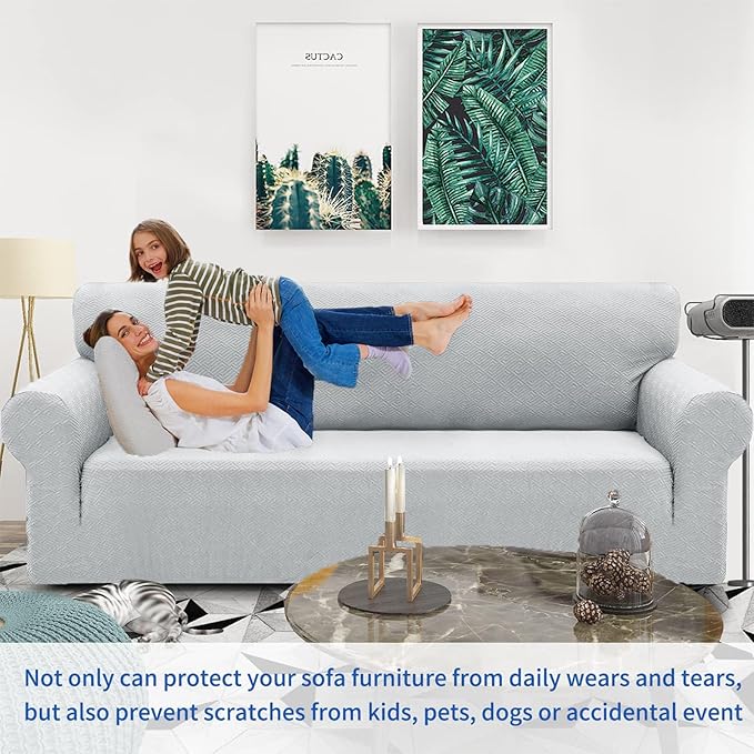 ZNSAYOTX 1 Piece Jacquard Chair Slipcovers for Living Room High Stretch Chair Covers with Arms Anti Slip Pets Friendly Couch Sofa Armchair Cover Furniture Protector (Small, New Pattern Silver Grey)