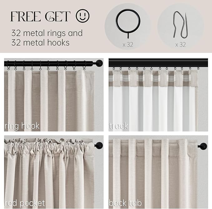Topfinel Oatmeal Linen Blackout Curtains 96 Inches Long 8 FT Tall 2 Panels, Modern Decorative Sound/Draft/Cold/Warm Blocking Heavy Thermal Rustic Country Curtains for Living Room 52x96 2 pcs