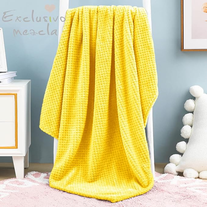 Exclusivo Mezcla Fleece Throw Blanket, Super Soft and Warm Blankets for Couch, Sofa and Bed Waffle Textured, Cozy, Fuzzy and Lightweight (Vibrant Yellow, 40x50 Inches)