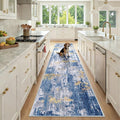 Washable Area Rugs 2'6''x10 Non-Slip Modern Abstract Soft for Living Room Entryway Bedroom Nursery, Print Pattern, Grey Blue Gold/Golden