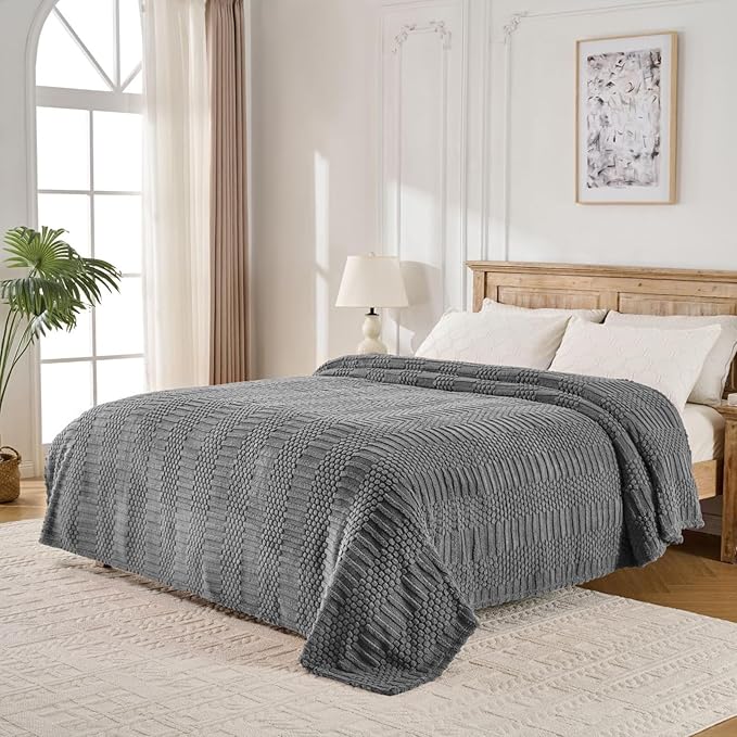 60x80 Inch Grey Twin Blanket - Soft & Fluffy Fleece, Cute & Aesthetic, Perfect for Sofa, Couch, Chair, Bed, Living Room & Bedroom, All-Season Use, Plush & Cozy Decorative Blanket