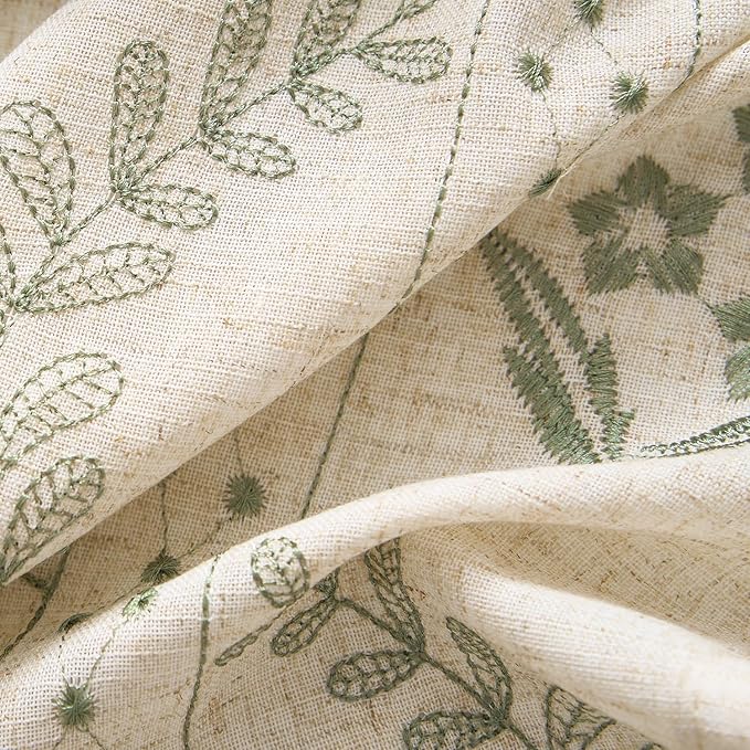 jinchan Belrose 4 Panel Curtains Set 84 Inch Length Floral Curtains Sage Green Embroidered Drapes Farmhouse Flower Patterned Drapes for Living Room Bedroom Window Treatments Set of 4