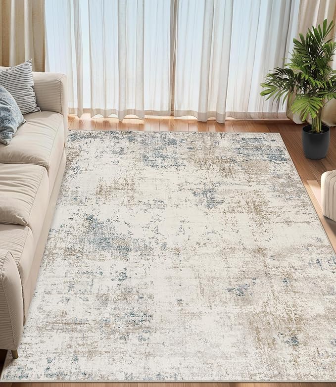 Area Rugs 10x12 Living Room - Washable Rug Modern Abstract Soft Large Neutral Non-Slip Carpet Indoor Floor Thin Carpets for Bedroom Dining Room Farmhouse Nursery Home Office Multi