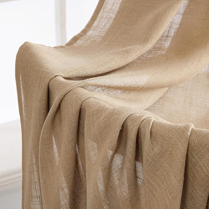 MIULEE Brown Linen Curtains 108 Inches Long for Bedroom Living Room, Soft Thick Linen Textured Window Drapes Semi Sheer Light Filtering Back Tab Rod Pocket Burlap Look Country Decor, 2 Panels