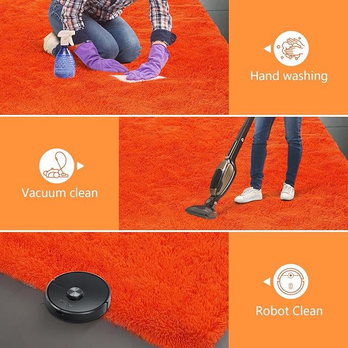 Shag Area Rugs for Bedroom Living Room,Orange 4X6 Ultra Soft Fluffy Area Rugs for Dorm, Indoor Carpet Nursery Rugs for Kids Room Home Halloween Decor