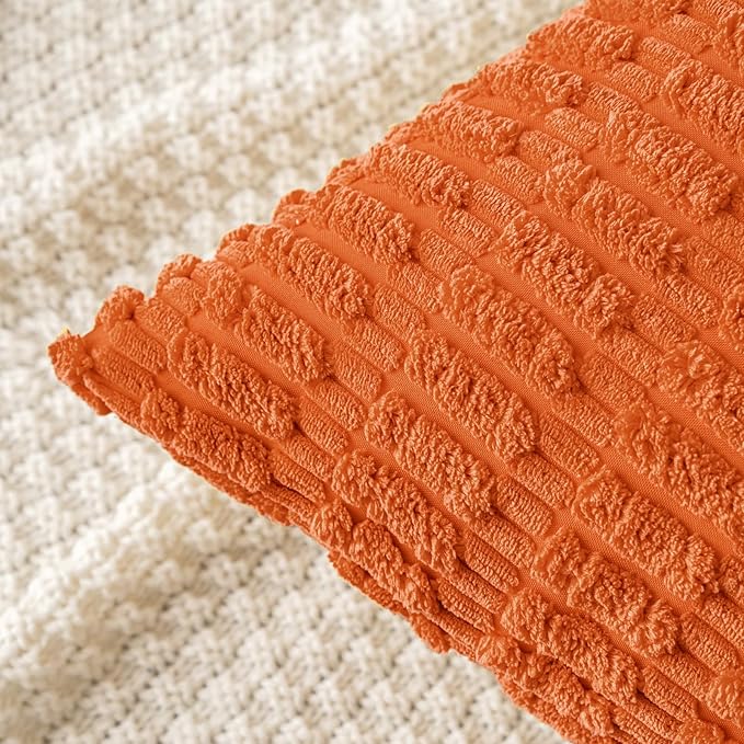 MIULEE Pack of 2 Orange Corduroy Decorative Pillow Covers 16x16 Inch Soft Boho Striped Throw Pillow Covers Modern Farmhouse Home Decor for Halloween Thanksgiving Summer Sofa Living Room Couch Bed