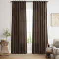 Nanspring Chocolate Linen Curtains 84 Inch Length 2 Panels Set for Living Room Back Tab Light Filtering Semi Sheer Curtain for Bedroom Farmhouse Drapes, 52x84 Inch, 2 Panels
