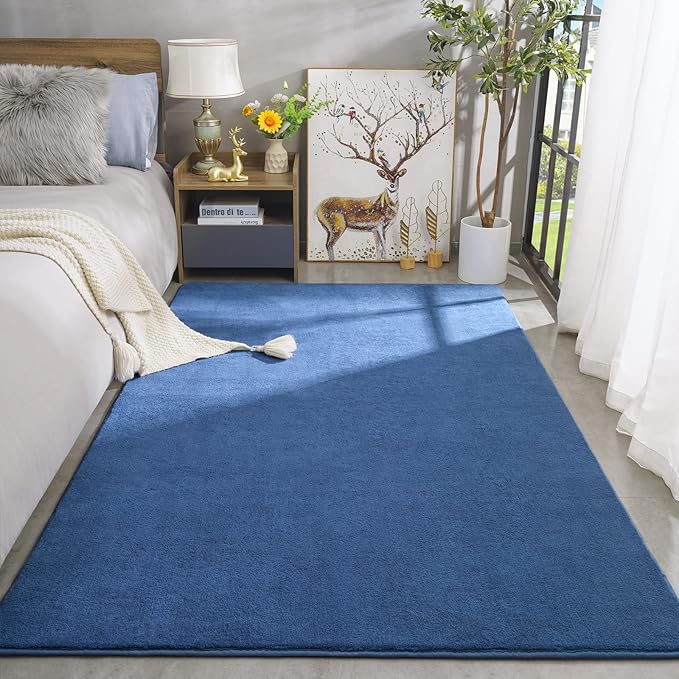 Amearea Large Modern Area Rugs for Bedroom Living Room, 8x10 Feet Blue Thickened Memory Foam Rug, Fluffy Indoor Washable Rugs Non Slip Minimalist Carpet for Boys Girls Dorm Nursery Room Decor