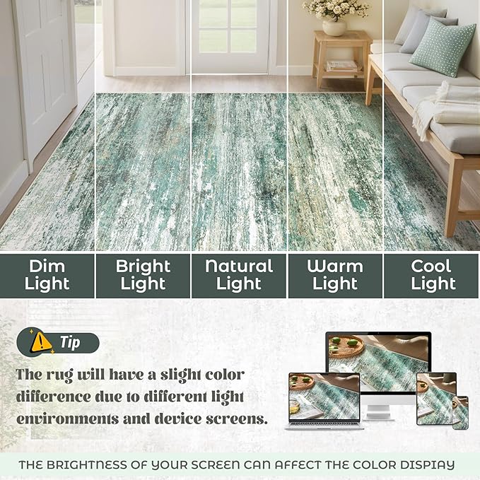 XLUEZ 6x9 Area Rugs for Living Room, Washable Modern Abstract Large Area Rug Neutral Soft Non Slip Kids Rug Stain Resistant Indoor Carpet for Bedroom Nursery Dining Room Playroom(Green, 6'x9')