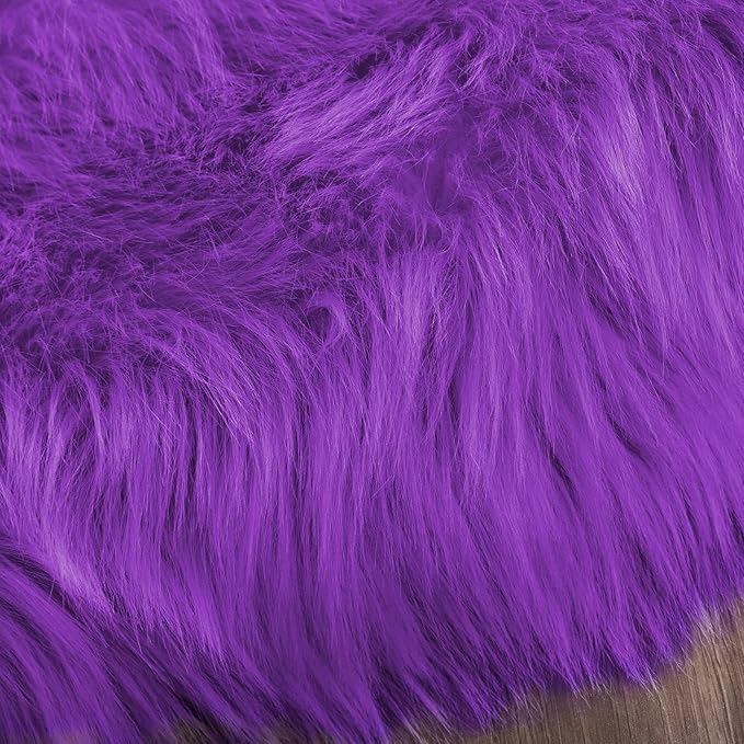 Latepis Purple Round Rugs 4ft Faux Fur Fluffy Shag Rug Machine Washable Sheepskin Rugs Shaggy Plush Soft Cute Carpet for Living Room Bedroom