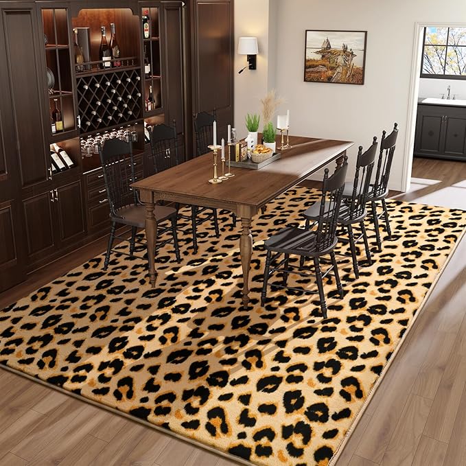 Amearea Soft Leopard Rugs for Bedroom Living Room, 6x9 Modern Cheetah Print Thickened Memory Foam Rug, Fluffy Indoor Washable Animal Rugs Carpet for Kids Boys Girls Dorm Nursery Room Decor, Khaki