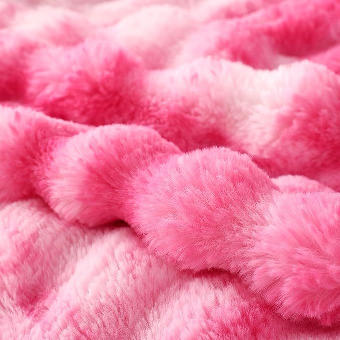 COOVA Faux Fur Throw Blanket for Couch, Cozy Soft and Fuzzy Plush Rabbit Fur Bubble Blanket for Sofa Bedroom Living Room, 60x80 Inches Tie Dye Pink
