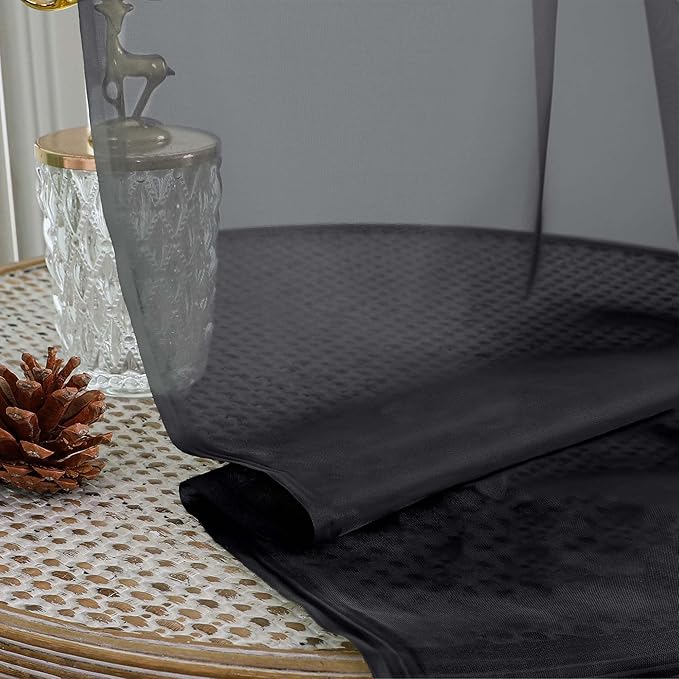 OWENIE Sheer Black Curtains, Sheer Curtains 63 inch Length 2 Panels Set, Rod Pocket Voile Fimly Sheer Drapes for Living Room Bedroom, 2pcs, Black, Each 59" W x 63" L