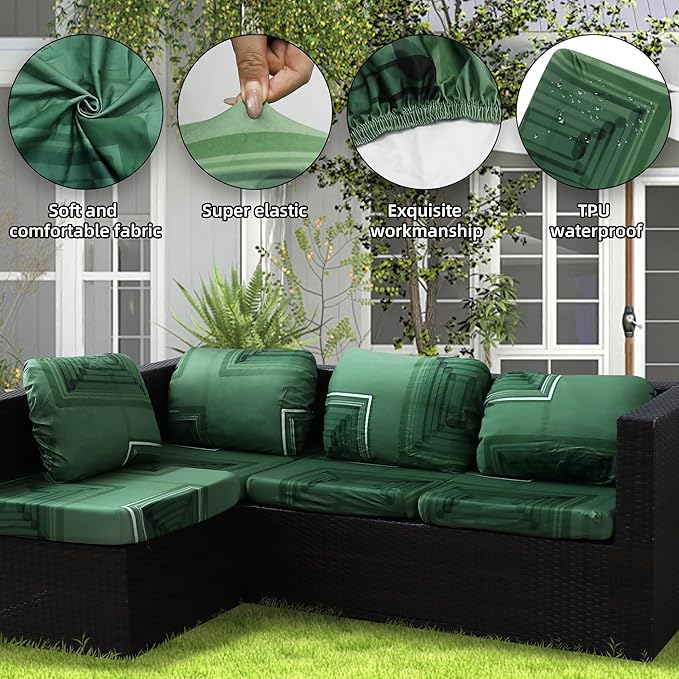 Outdoor Cushion Covers Set,8PCS Patio Furniture Couch Seat Slipcovers, Replacement for Sofa Sectional Chair(Cover，Only)
